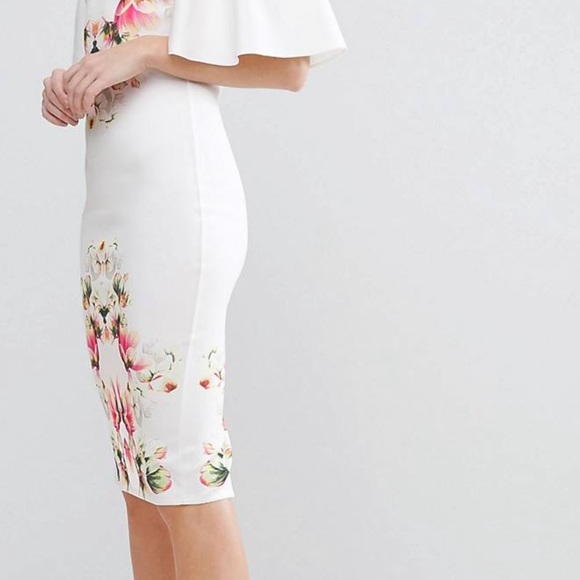 True Violet Off Shoulder Pencil Dress Frill Sleeve - Picture 5 of 5